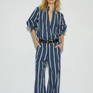 CAMISA UMA OVERSIZE MANGA LARGA RAYA AZUL MARINO