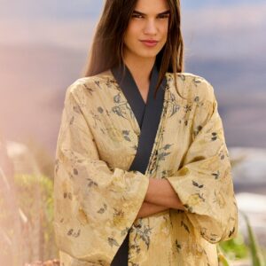 Kimono largo en seda lúrex estampada – Multicolor