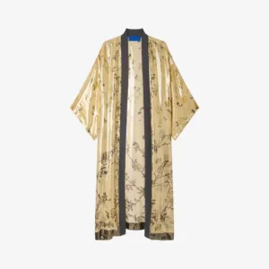 Kimono largo en seda lúrex estampada – Multicolor