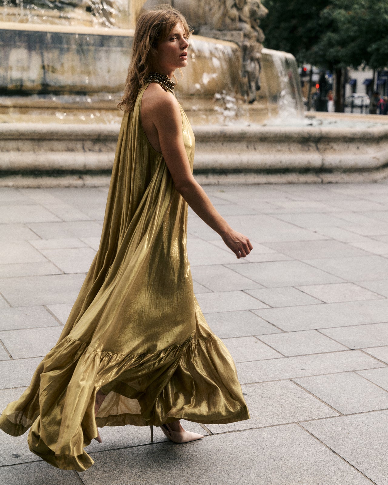 mes de moiselles Vestido largo con cuello joya en viscosa lúrex Vestido largo con cuello joya en viscosa lúrex