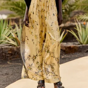 pantalón largo dorado en seda juliette mesdemoiselles