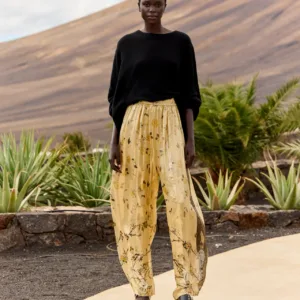 pantalón largo dorado en seda juliette mesdemoiselles