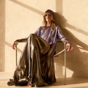Vestido largo de seda metalizado mesdemoiselles paris