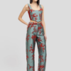 Pantalones de brocado verde azulado con bolsillos. WEILI ZHENG