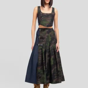 Falda larga camuflaje y denim