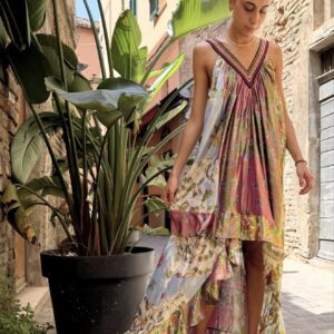 Vestido largo asimétrico multicolor | MESDEMOISELLES PARIS