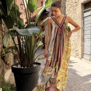 Vestido largo asimétrico multicolor | MESDEMOISELLES PARIS